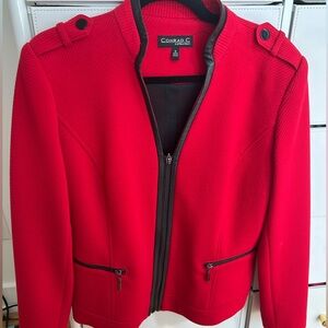 Chic Conrad C Red Zip Front Jacket Black Trim Size 8 (Fits like a 10)